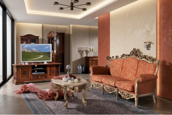 Sofa Barock Rokoko Dräisëtzer 3 Sëtzer Couch Polster Sofas Couchen Massivholtz