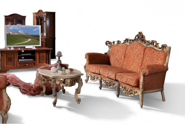 Sofa Barock Rokoko Dräisëtzer 3 Sëtzer Couch Polster Sofas Couchen Massivholtz