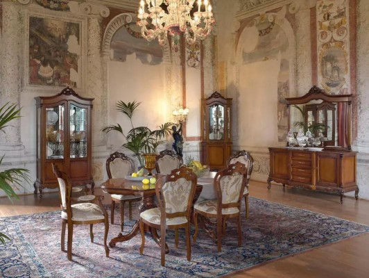 Italienesch Barock Miwwelen Iesszëmmer 11-teil Set Dësch Still Kommode Massivholz