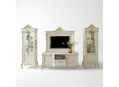 Wunnwand Wunnzëmmer Vitrin Sideboard RTV Regal Wänn Schaf 4stéck Massivholz