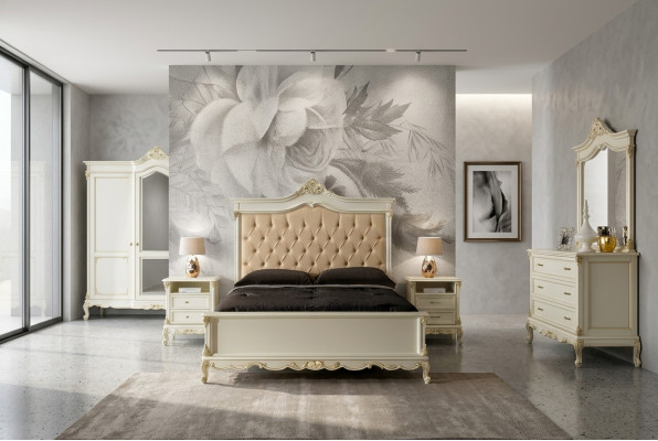 Italienesch Barock Stil Miwwelen Schlofkummer 5tlg. Set Bett Dressoir Nuetsdëscher