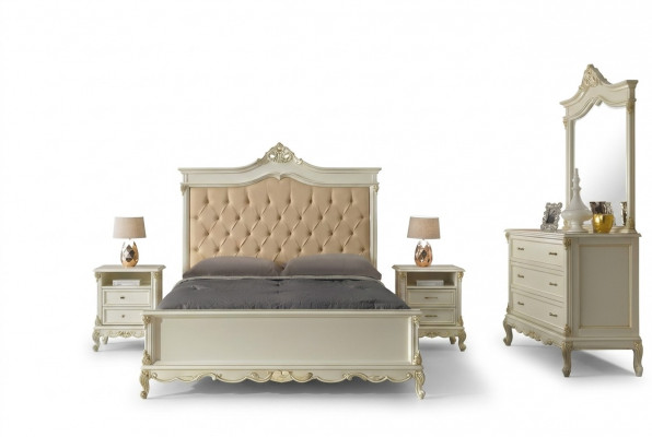 Italienesch Barock Stil Miwwelen Schlofkummer 5tlg. Set Bett Dressoir Nuetsdëscher