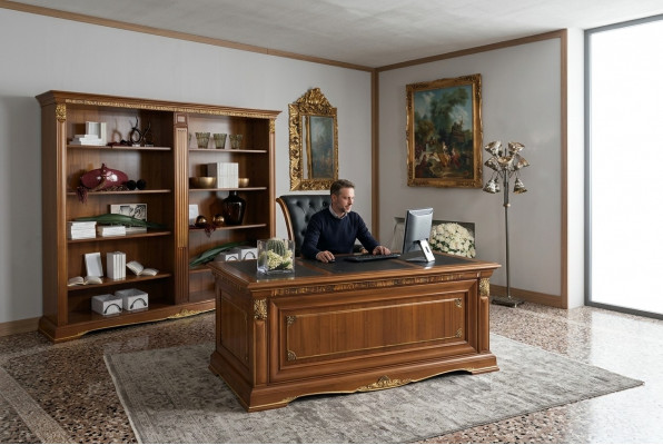 Büroausstattung Aarbechtszëmmer Chef 2-Stéck Set Schreifdësch + Akteschaf Dësch Massivholz