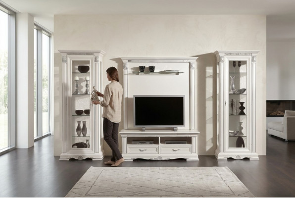 Klassesch Wunnwand Wunnzëmmer Vitrin Sideboard RTV Regal Wänn Schrack 4teleg. Massivholz