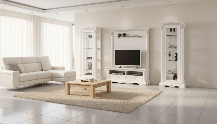 Klassesch Wunnwand Wunnzëmmer Vitrin Sideboard RTV Regal Wänn Schrack 4teleg. Massivholz
