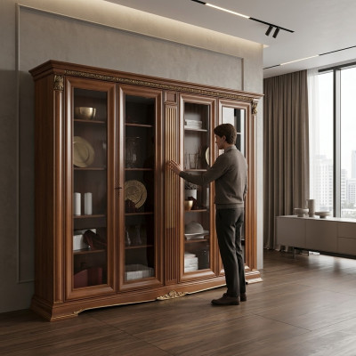 Vitrine Glas Wandschaf Vitrinneregal Barock Rokoko Italienesche Stil Miwwelen Massivholz