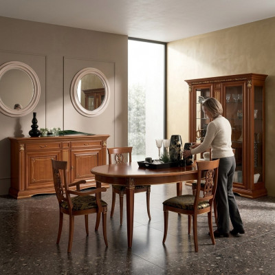 Iesszëmmer Komplett Dësch Anrichte 4x Stull Set Vitrin Barock 7tlg. Massivholz