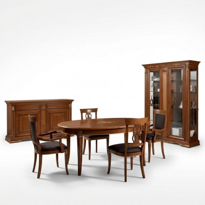 Iesszëmmer Komplett Dësch Anrichte 4x Stull Set Vitrin Barock 7tlg. Massivholz