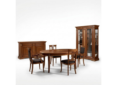Iesszëmmer Komplett Dësch Anrichte 4x Stull Set Vitrin Barock 7tlg. Massivholz