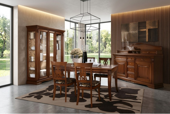 Iesszëmmer Komplett Dësch Kommode 4x Stull Set Vitrin Barock Massivholz