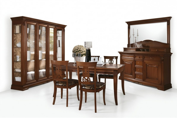 Iesszëmmer Komplett Dësch Kommode 4x Stull Set Vitrin Barock Massivholz