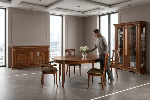 Iessdësch Garnitur Designer Dëscher + 4x Stull Set Massivholz Komplett Set Wunnen