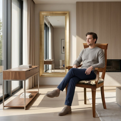 Stull Brong Design Wunnzëmmer Holz Iesszëmmer Still Polster mat Äermleen