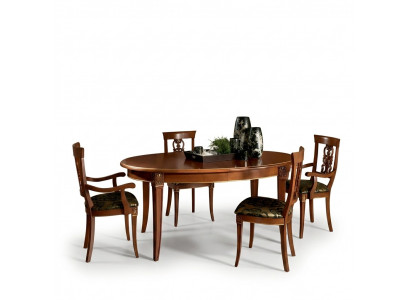Klassesch Iesszëmmer Set Ovalen Dësch 4 Still Fauteuil Grupp Garnitur Set Neien Massivholz