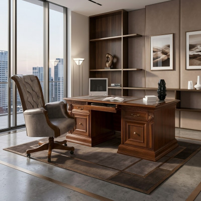 Bürosiddi Arbeitszimmer Still Büro Miwwelen Chef Still Barock Rokoko 3stéck. Massivhols