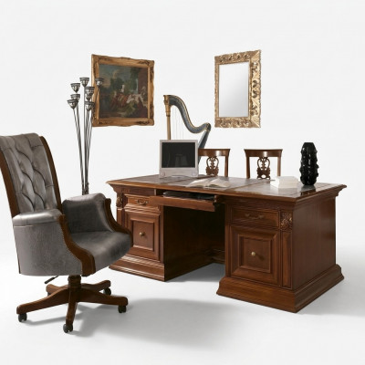 Bürosiddi Arbeitszimmer Still Büro Miwwelen Chef Still Barock Rokoko 3stéck. Massivhols