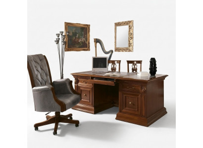 Bürosiddi Arbeitszimmer Still Büro Miwwelen Chef Still Barock Rokoko 3stéck. Massivhols