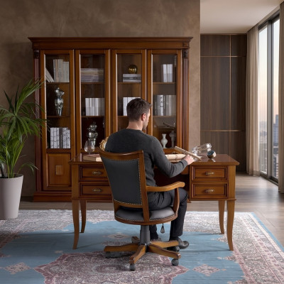 Bürosset Schreibtisch Chefsessel Komplett Büro Office Barock Rokoko 2-tlg.
