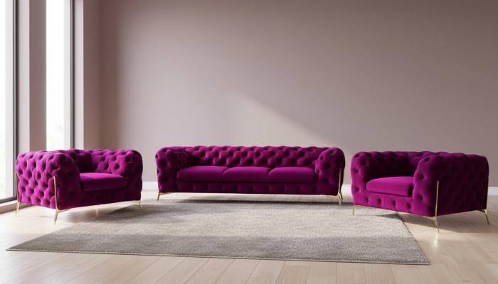 Designer Chesterfield Canapé-Set Sofa Couch Polster Set aus Samt 3+2+1 Sëtzer