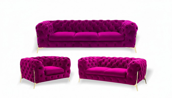 Designer Chesterfield Canapé-Set Sofa Couch Polster Set aus Samt 3+2+1 Sëtzer
