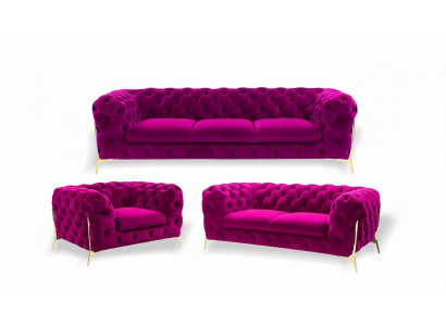 Designer Chesterfield Canapé-Set Sofa Couch Polster Set aus Samt 3+2+1 Sëtzer