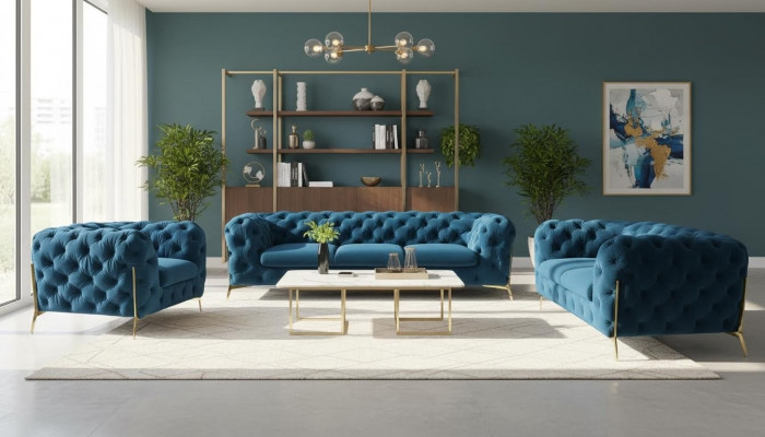 Luxus Chesterfield Polster Sofasett aus Samt 3+2 Sëtzer Couch Set Garnitur