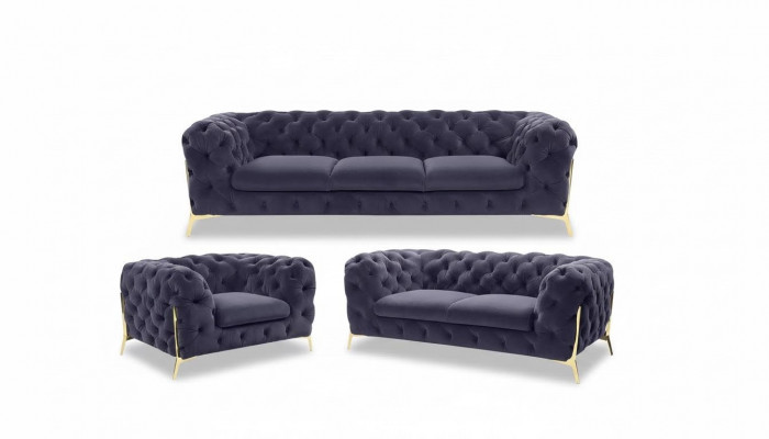 Chesterfield Canapé Polster Sëtz Garnitur 3+1+1 Sëtzer Samt Designer Canapéë Nei