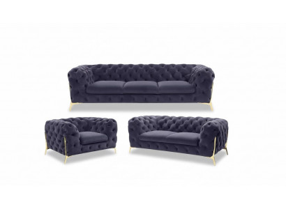 Chesterfield Canapé Polster Sëtz Garnitur 3+1+1 Sëtzer Samt Designer Canapéë Nei