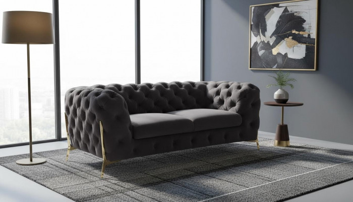 Chesterfield Samt Designer Sofa 2 Sëtziger Canapé Textil Samt Garnitur Gold Been