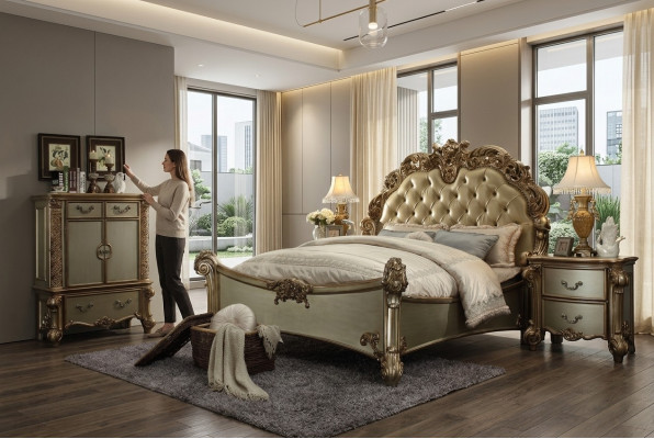 Design Luxus Schlofkummer Set Bett 2x Nuetsdësch Deko Kommode Garnitur