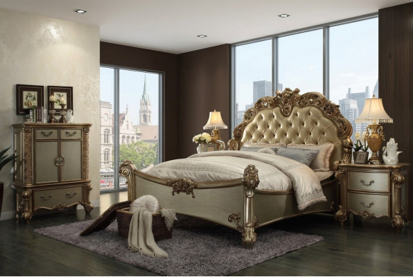 Design Luxus Schlofkummer Set Bett 2x Nuetsdësch Deko Kommode Garnitur
