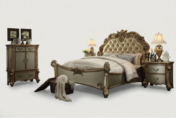 Design Luxus Schlofkummer Set Bett 2x Nuetsdësch Deko Kommode Garnitur