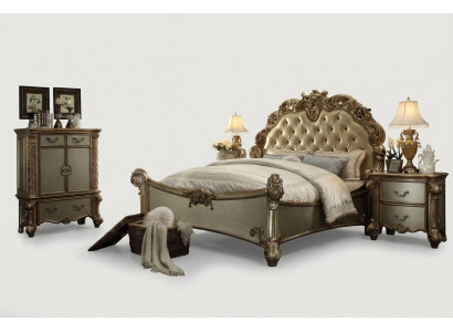 Design Luxus Schlofkummer Set Bett 2x Nuetsdësch Deko Kommode Garnitur