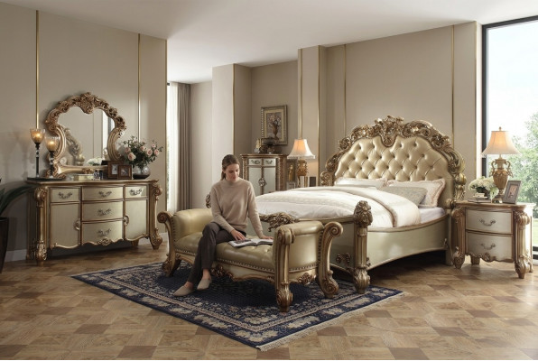 Schlofzëmmer Set Komplett Miwwelen Nuetsdëscher Kommode Bett 7 Stéck Holz