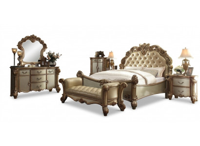 Schlofzëmmer Set Komplett Miwwelen Nuetsdëscher Kommode Bett 7 Stéck Holz