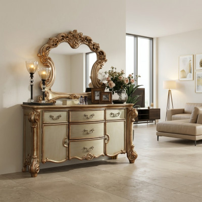 Buffet Anrichte Kommode Spigel Eechte Handaarbecht Holz Klassesch Barock Rokoko