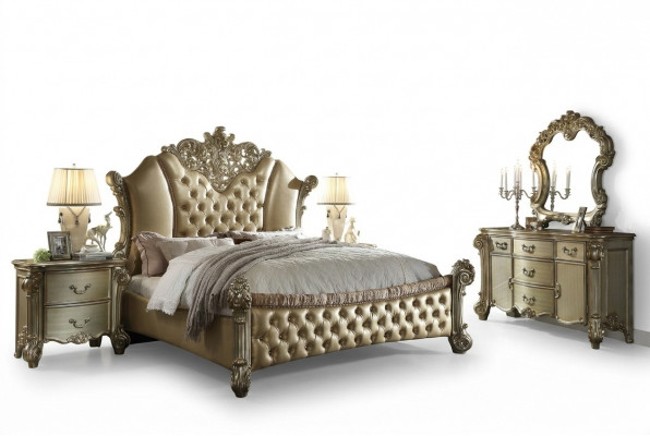Schlofzëmmer-Set Nuetsdësch Bett 5-Teiler Barock Rokoko Antik Stil Holz