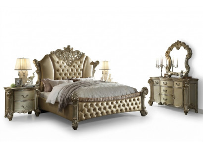 Schlofzëmmer-Set Nuetsdësch Bett 5-Teiler Barock Rokoko Antik Stil Holz