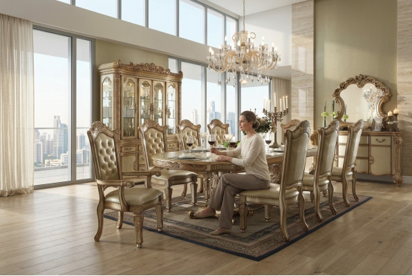 Royale Chesterfield Iesszëmmer Set Edel Iessdësch mat Chesterfield x8 Stull.