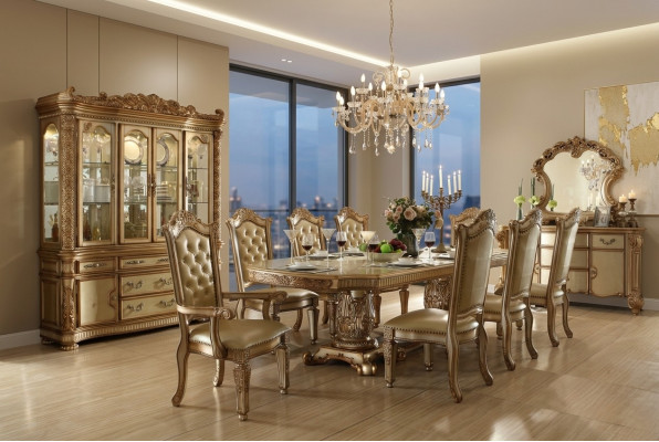 Royale Chesterfield Iesszëmmer Set Edel Iessdësch mat Chesterfield x8 Stull.