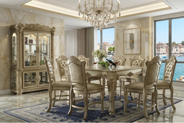 Iesszëmmer Iessgrupp Klassescht Set Iessdësch 6x Chesterfield Lehnstillen