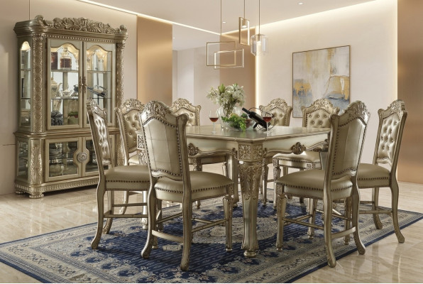 Gold Grupp Designer Iessdësch mat x8 Still Iesszëmmer Miwwelen 9tlg.