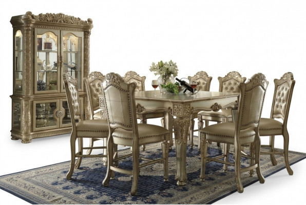 Gold Grupp Designer Iessdësch mat x8 Still Iesszëmmer Miwwelen 9tlg.