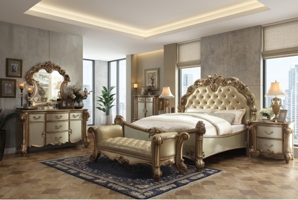 Bett 2x Nospiedestal 3tlg. Klassesch Schlofzëmmer Set Luxus Barock Rokoko