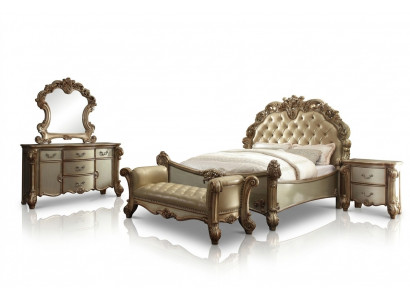 Bett 2x Nospiedestal 3tlg. Klassesch Schlofzëmmer Set Luxus Barock Rokoko