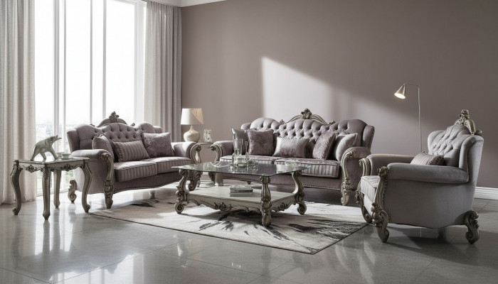 Chesterfield Canapé-Garnitur Couch Polster Grupp Klassik 3+2+1 Sëtzer Set Holz Sofa