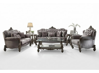 Chesterfield Canapé-Garnitur Couch Polster Grupp Klassik 3+2+1 Sëtzer Set Holz Sofa