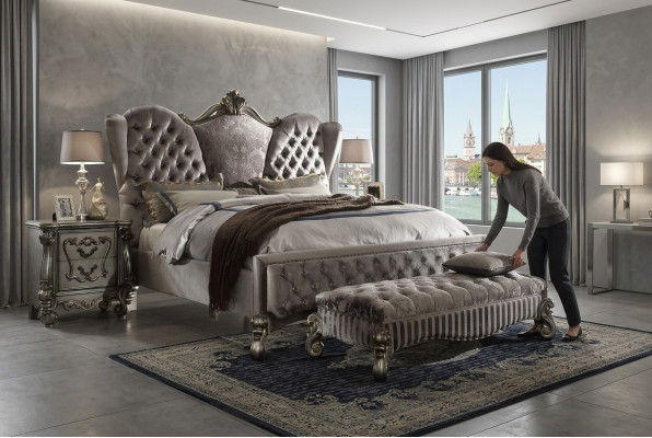 Design Luxus Schlofzëmmer 3tlg. Bett 2x Nuetsdësch Klassësche Better Set