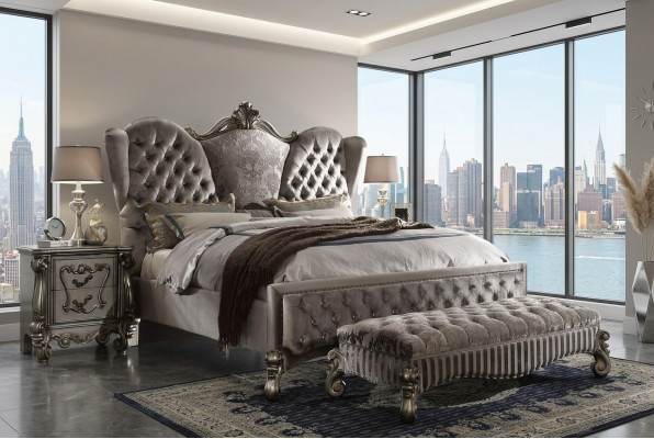 Design Luxus Schlofzëmmer 3tlg. Bett 2x Nuetsdësch Klassësche Better Set