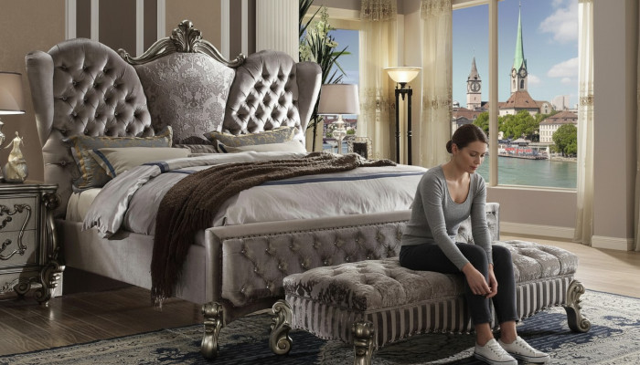 Bett Polsterbett Luxus Duebel-Schlofzëmmer Deko Barock Holz Lieder Better